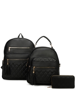 Quilted Backpack Set 3in1 Bag LF377T3 BLACK